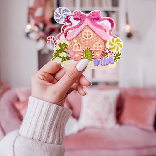 Pastel Gingerbread House Holographic Sticker
