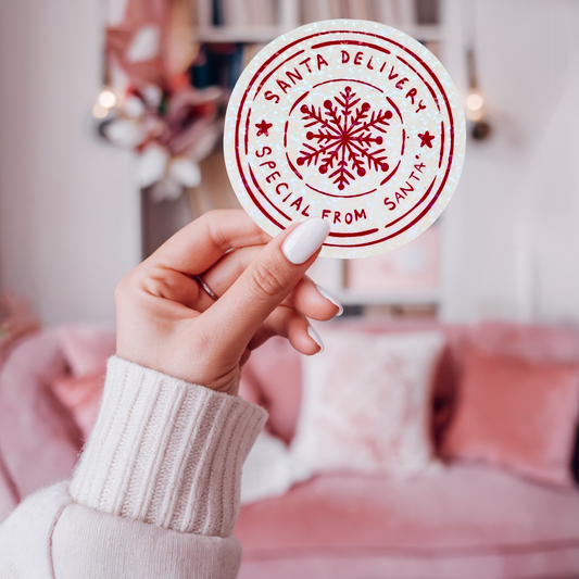 Santa Delivery Postage Stamp Holographic Sticker