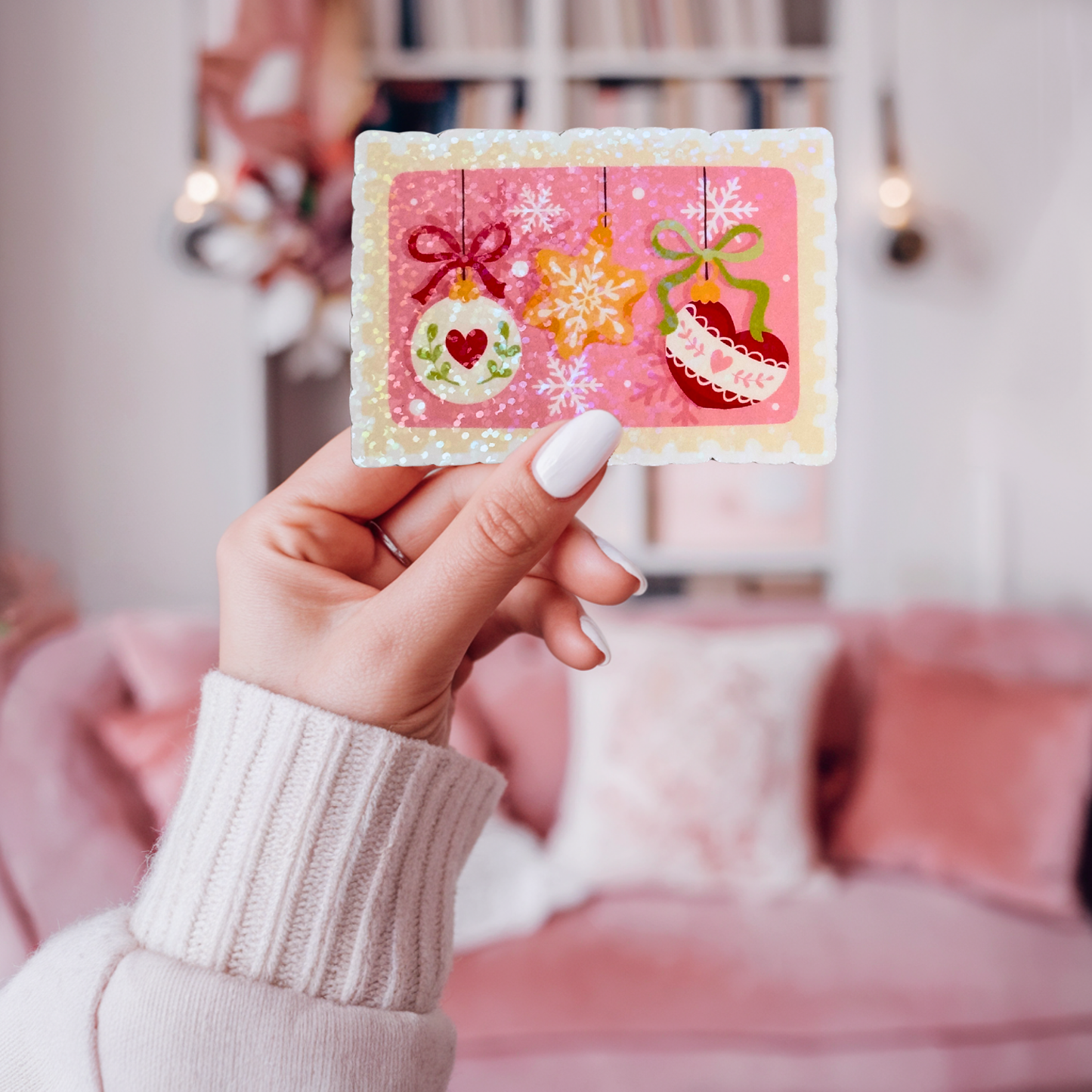 Christmas Bauble Postage Stamp Holographic Sticker