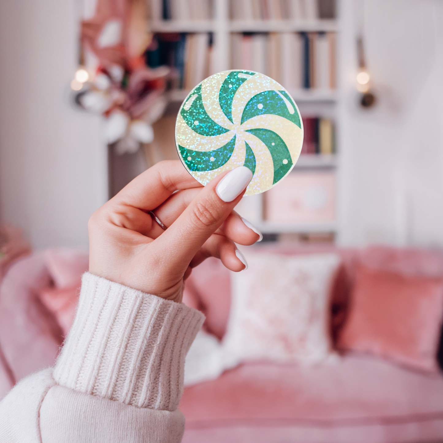 Christmas Peppermint Swirl Candy Holographic Sticker