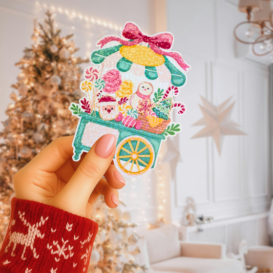 Christmas Candy Cart Holographic Sticker