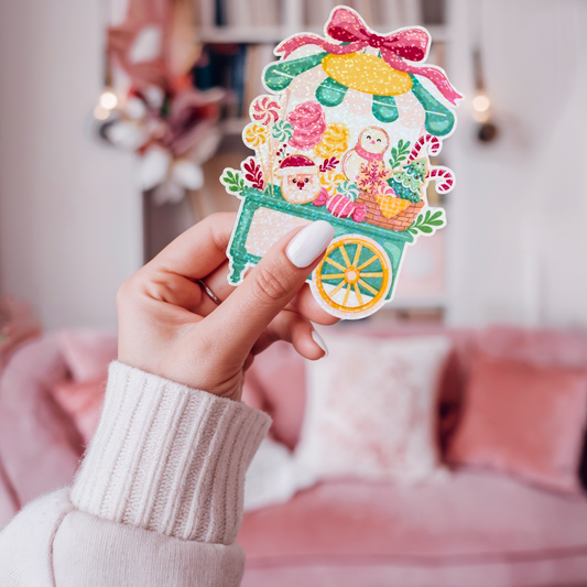 Christmas Candy Cart Holographic Sticker