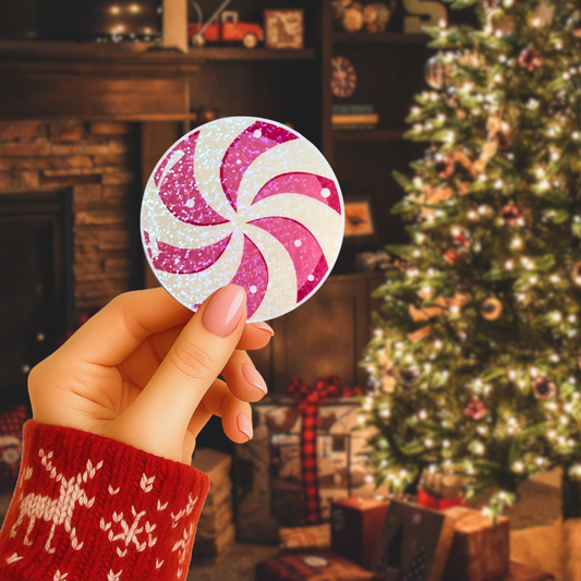 Christmas Peppermint Swirl Candy Holographic Sticker