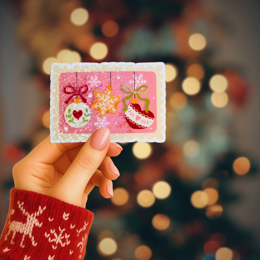 Christmas Bauble Postage Stamp Holographic Sticker