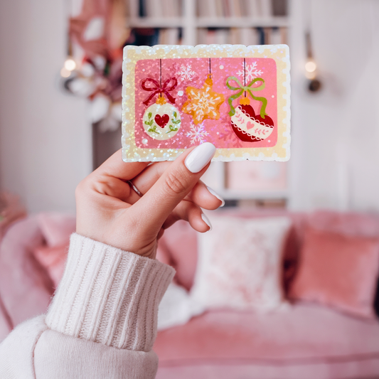 Christmas Bauble Postage Stamp Holographic Sticker