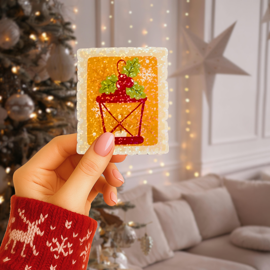 Christmas Lantern Postage Stamp Holographic Sticker