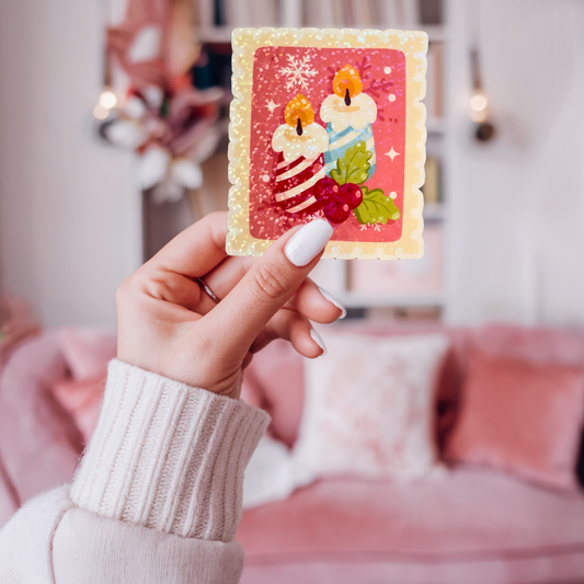 Christmas Candle Postage Stamp Holographic Sticker