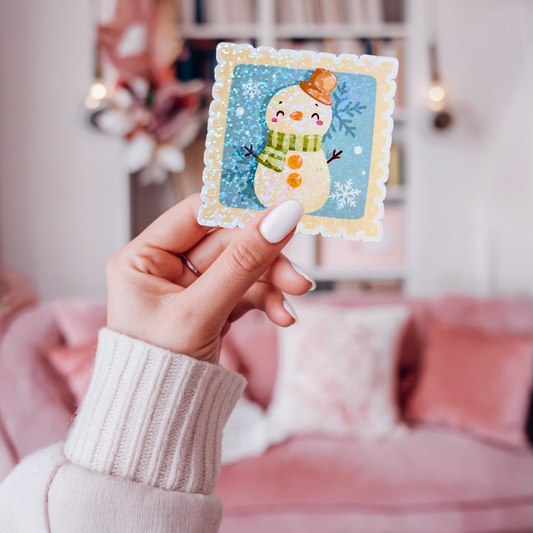 Snowy the Snowman Postage Stamp Holographic Sticker