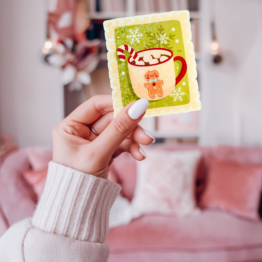 Hot Cocoa Postage Stamp Holographic Sticker