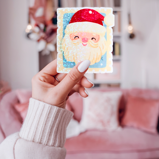 Jolly Santa Stamp Holographic Sticker
