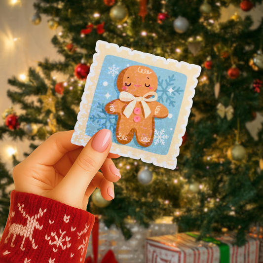 Gingee the Gingerbread Stamp Holographic Sticker