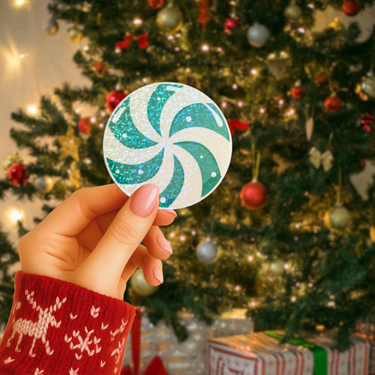 Christmas Peppermint Swirl Candy Holographic Sticker