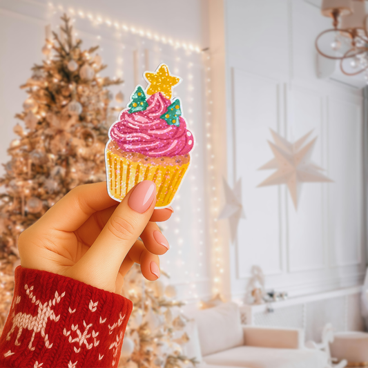 Christmas Cupcake Holographic Sticker