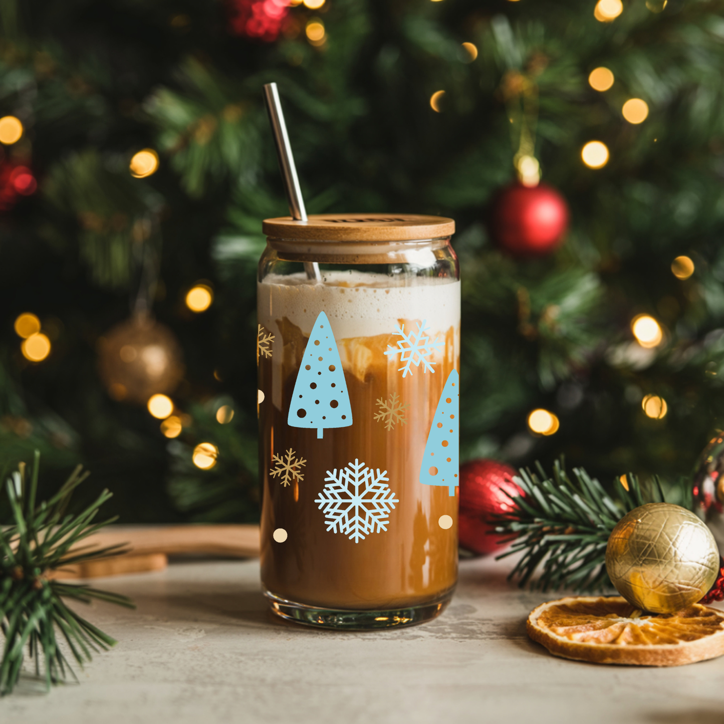 Frosty Winter Trees Glass Cup 16oz