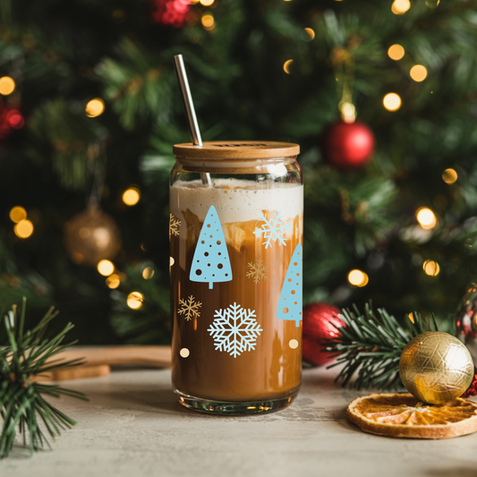 Frosty Winter Trees Glass Cup 16oz