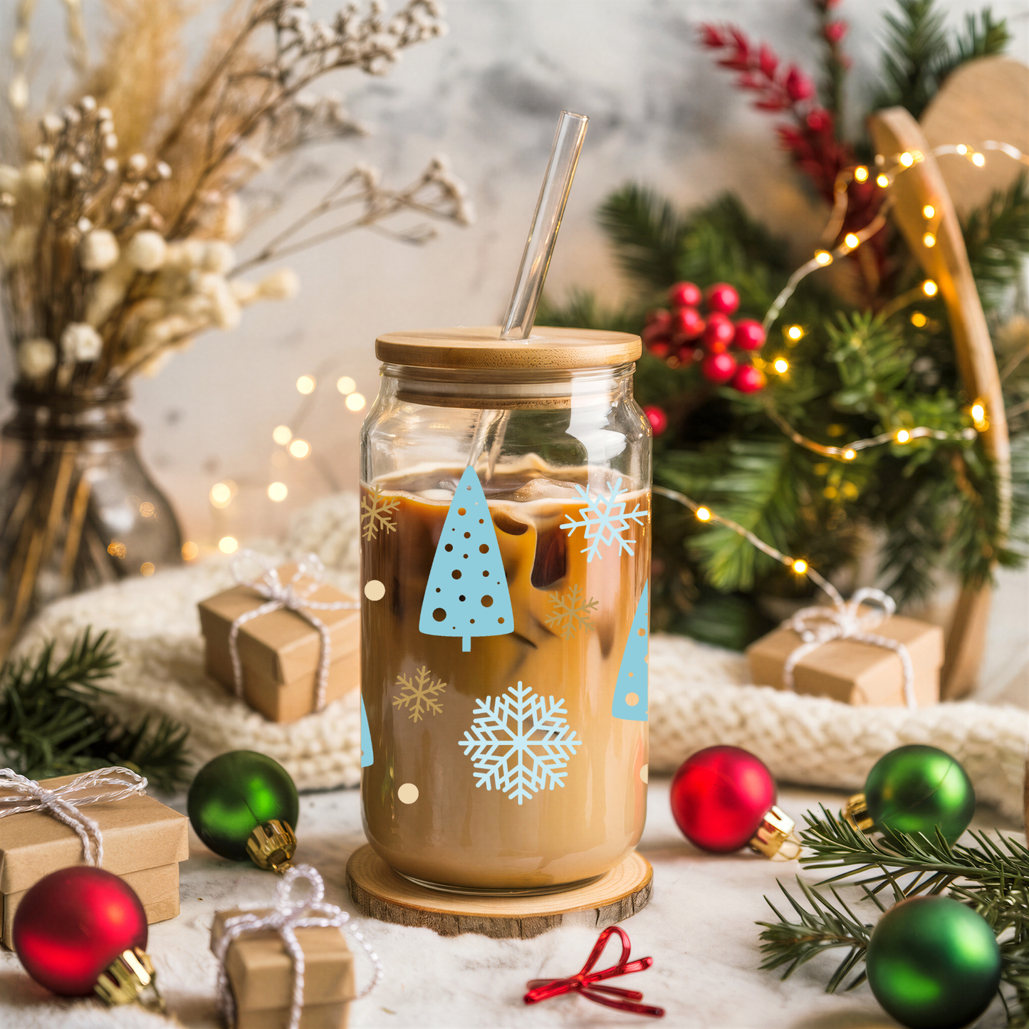 Frosty Winter Trees Glass Cup 16oz