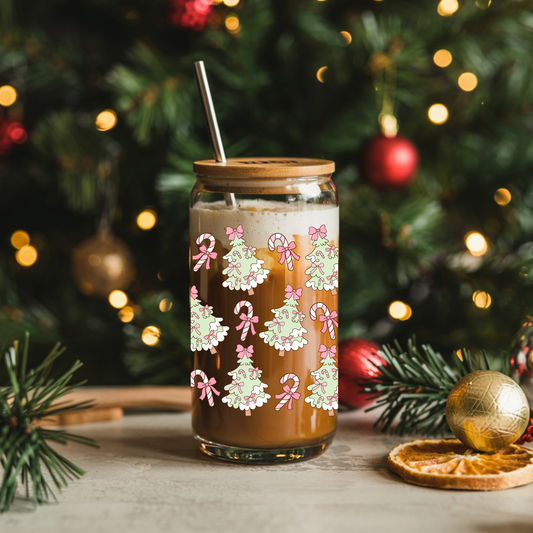Candy Cane Christmas Trees 16oz Glass Cup