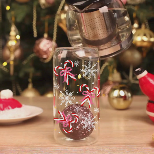 Candy Canes & Snowflakes Glass Cup 16oz