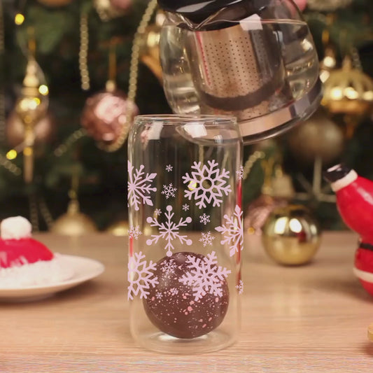 Pink Snowflake Christmas 16oz Glass Cup