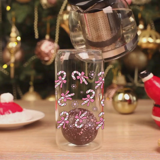 Pink Candy Cane & Bows 16oz Glass Cup
